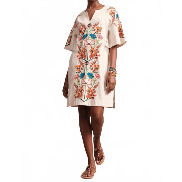 NEW FRANCES VALENTINE charming mini caftan dress in botanical bash embroidery oy - Picture 1 of 3